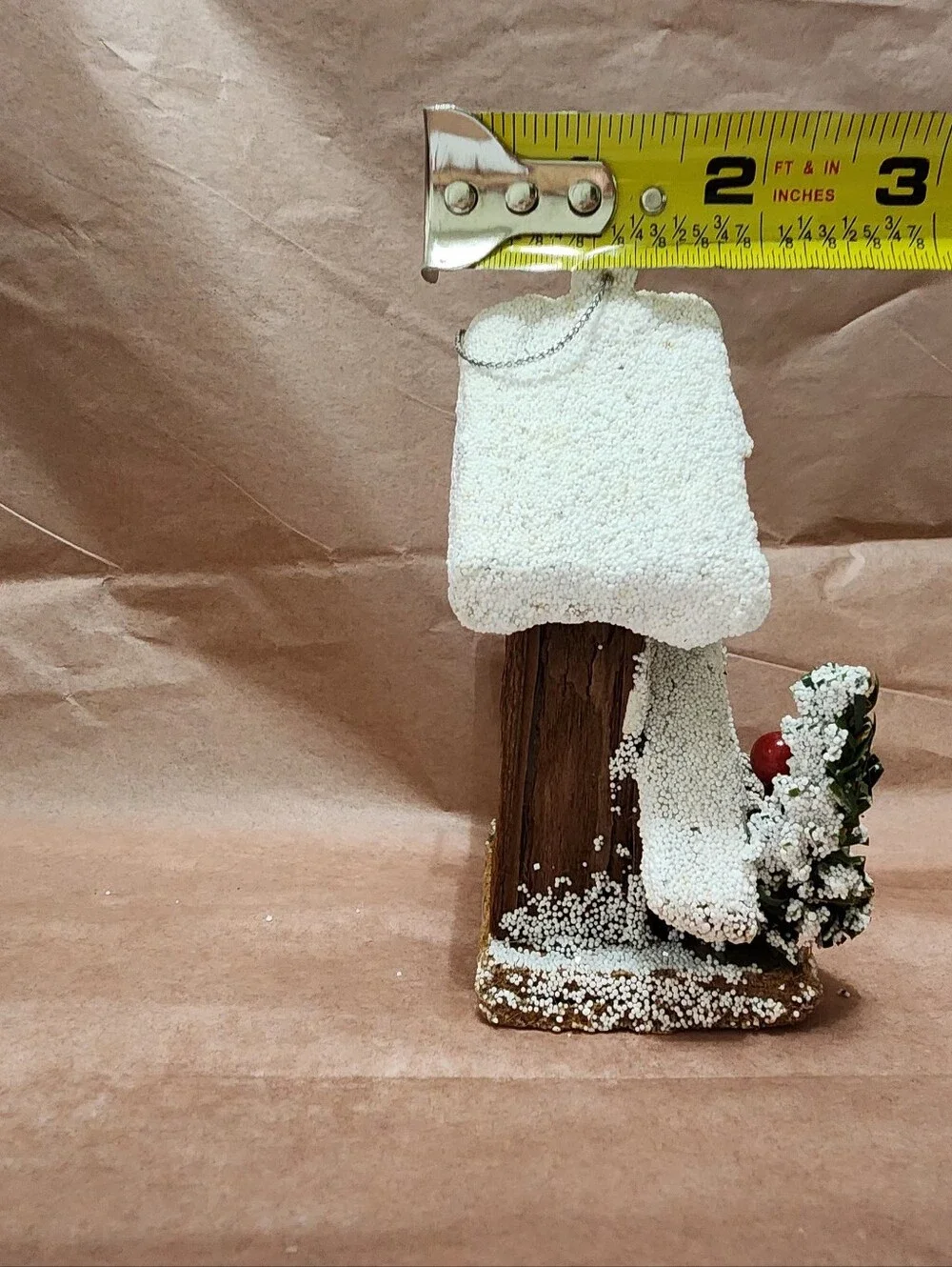 Handmade Rustic Woodland Birdhouse Ornament Christmas Faux Snow Pine Berry